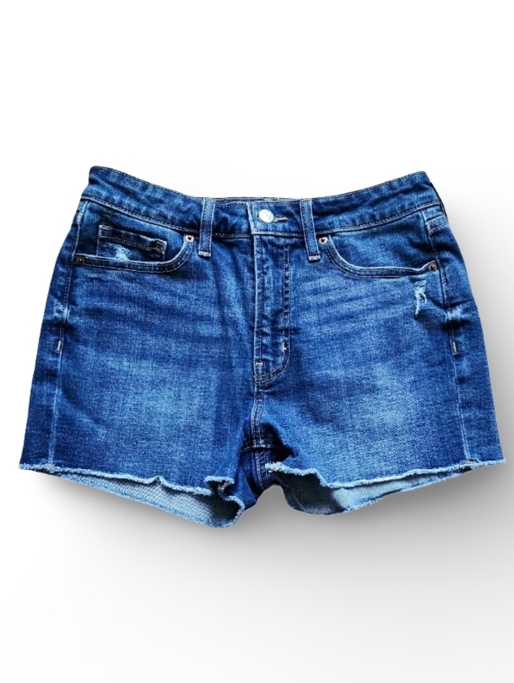 Old Navy High Rise OG Straight Denim Shorts Size 6 Raw Hem Stretch Smooth Pocket
